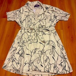 Abstract Face-Print Black and White Shirt Dress